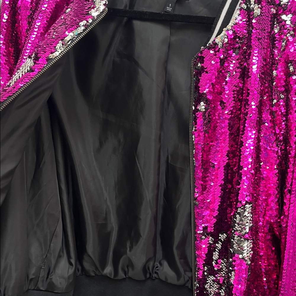 Torrid Fuchsia / Silver Sequin Bomber Jacket, Size 1 - Picture 3 of 12